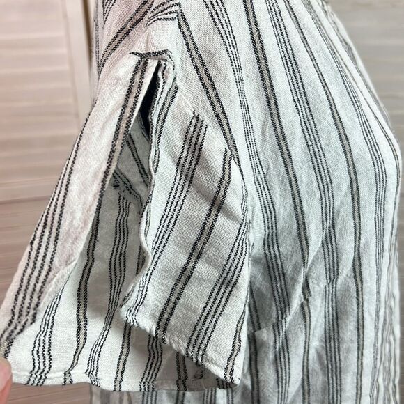 Ellen Tracy Linen Blend Ticking Stripe Tee Small - Picture 4 of 9